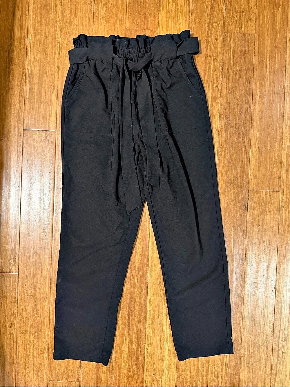 Grace Karin Women's High Waist Paperbag Waist Pants with Belt Black Medium